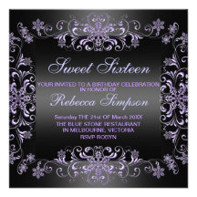 El cumpleaños púrpura/negro del polvo de la nieve  invitacion personalizada