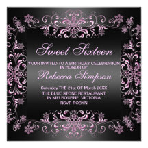 El cumpleaños rosado/negro del polvo de la nieve S Invitaciones Personalizada