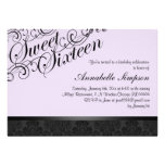 El damasco elegante púrpura y negro Sweet16 invita Anuncio Personalizado