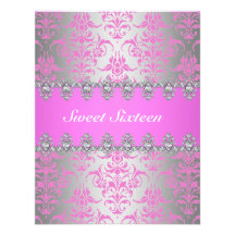 El damasco rosado y de plata elegante Sweet16 invi Anuncio Personalizado