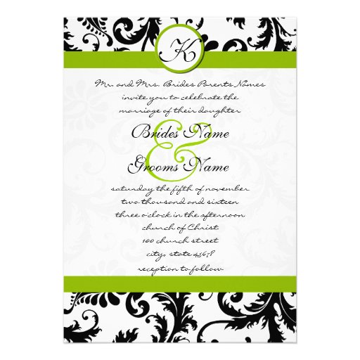 El damasco verde remolina invitación del boda