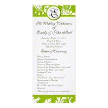 El damasco verde remolina programa del boda invitaciones personalizada