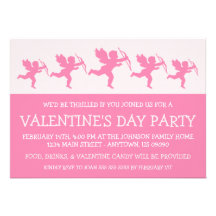 El día de Valetine de la silueta del Cupid (rosa) Invitaciones Personales
