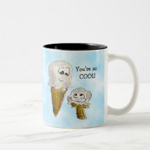 El dibujo animado lindo hace frente a conos de hel taza de café