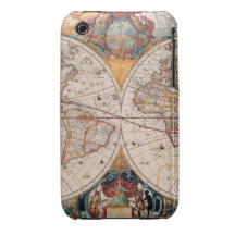 El diseño antiguo del mapa de Viejo Mundo del vint iPhone 3 Case-Mate Protectores