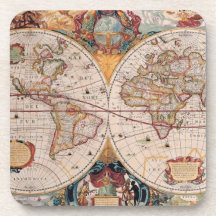 El diseño antiguo del mapa de Viejo Mundo del vint Posavasos De Bebidas