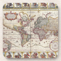 El diseño antiguo del mapa de Viejo Mundo del vint Posavasos De Bebidas