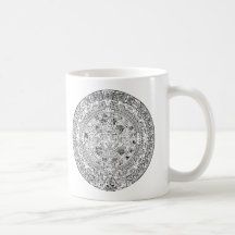 El diseño de piedra circular del calendario azteca taza