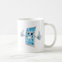 El doble de la mascota del teléfono móvil manosea  taza de café