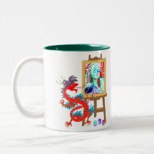 El dragón pinta su taza de la plantilla del retrat
