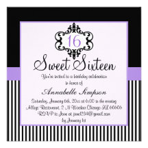 El dulce elegante púrpura y negro elegante 16 invi comunicado personalizado