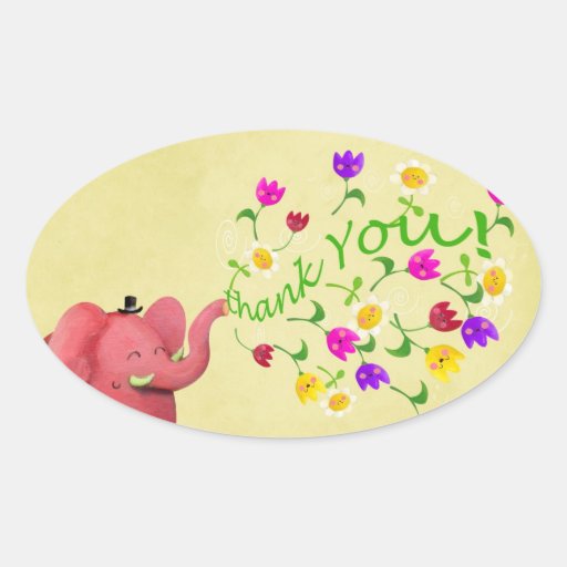 El elefante rosado lindo le agradece calcomania de oval personalizadas
