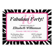 El estampado de zebra fabuloso 40 y el cumpleaños  invitación personalizada