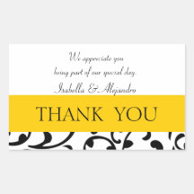 El favor amarillo, negro del boda le agradece mens rectangular pegatina