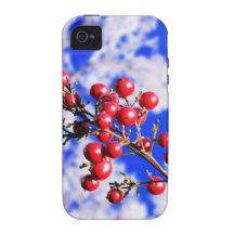El feliz árbol del día de fiesta del navidad adorn vibe iPhone 4 funda