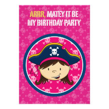 El fiesta de la tripulante del pirata del chica in invitaciones personalizada