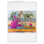 El flamenco rosado caprichoso vierte la playa de l tarjetas