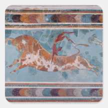 El fresco del Toreador, palacio de Knossos, Creta Pegatinas Cuadradases