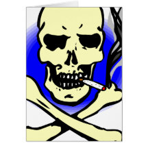 el fumar negro y azul del cráneo y de la bandera p tarjeton