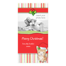 El gato del gatito del navidad raya la tarjeta de  tarjeta fotográfica personalizada