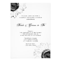 El girasol blanco y negro junta la ducha del boda comunicado personalizado