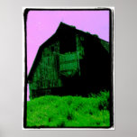 El granero con el cielo rosado poster