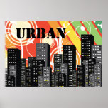 El gris negro siluetea el poster urbano de los edi