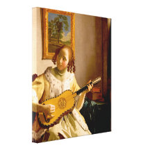El guitarrista por Vermeer Lienzo Envuelto Para Galerias