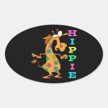 el hippie lindo florece el personaje de dibujos an calcomanías ovaladas personalizadas