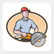 El hormigón del trabajador de construcción vio el  colcomanias cuadradases