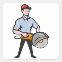 El hormigón del trabajador de construcción vio el  pegatina cuadradas