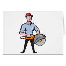 El hormigón del trabajador de construcción vio el  tarjetón