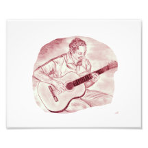 el jugador de la guitarra acústica sienta el bosqu impresión fotográfica