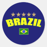El logotipo amarillo 5 del Brasil protagoniza los  Pegatinas Redondas
