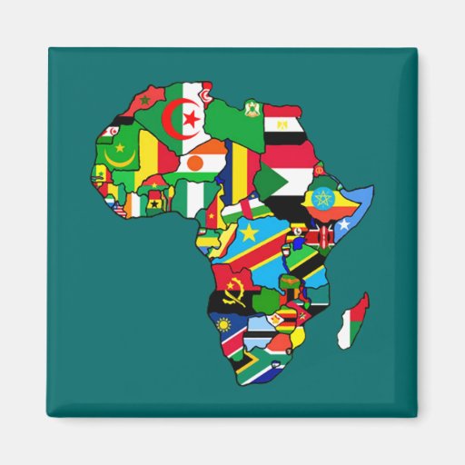 El mapa africano de las banderas de África dentro  Imán