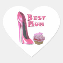 El mejor zapato del estilete del rosa de la momia  pegatina de corazón personalizadas