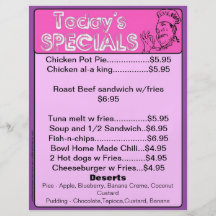 El menú de hoy de los Specials inserta fuentes del Flyer Personalizado