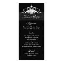 El menú del boda carda el corazón negro formal de  tarjeta publicitaria personalizada