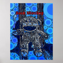 El mono azul enrrollado del calcetín circunda arte impresiones