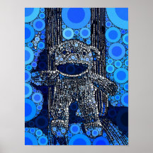 El mono azul enrrollado del calcetín circunda arte impresiones