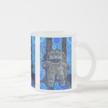 El mono azul enrrollado del calcetín circunda arte tazas de café