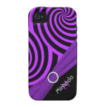 El monograma Swirly púrpura negro raya ambiente de iPhone 4/4S Funda