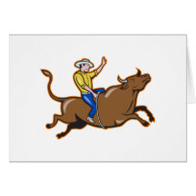 El montar de Bull del vaquero del rodeo retro Tarjeta