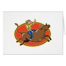 El montar de Bull del vaquero del rodeo retro Felicitación
