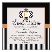 El naranja elegante y el dulce elegante 16 del neg invitación personalizada