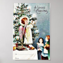 El navidad que saluda con un ángel deja el fuego e posters