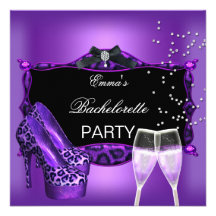 El negro púrpura del leopardo del fiesta de Bachel Invitaciones Personalizada