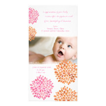 El nuevo bebé rosado y del naranja de las flores l tarjetas con fotos personalizadas