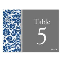 El número de la tabla del boda carda el azul gris postal