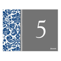El número de la tabla del boda carda gris azul tarjeta postal